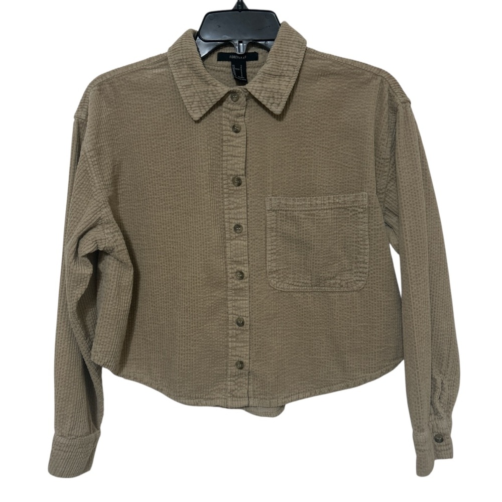 Forever 21 Tan Corduroy Cropped Button Up Shirt Jacket Shacket Small